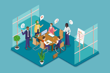 Wall Mural - 3D Isometric Flat Vector Illustration of Diversity And Inclusion In Workplace, Employee Protection