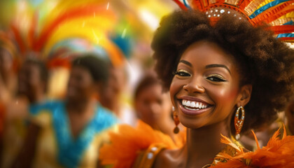 Sticker - Smiling young women celebrate, dancing outdoors at a Brazilian party generated by AI