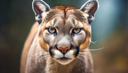 Canvas Print - Close up of a cute feline, a big cat staring at camera generated by AI