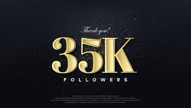 Design thank you 35k followers, in soft gold color.