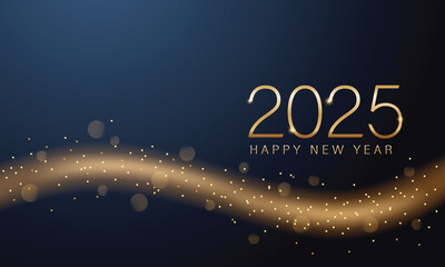 Wall Mural - 2025 New year with Abstract shiny color gold wave design element and glitter effect on dark background. For Calendar, poster design