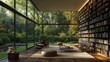 © lin - Modern Home Library with Panoramic Forest View