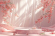 A realistic scene with a pedestal in pastel pink colors.