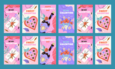 Wall Mural - happy valentine day social media stories vector flat design