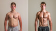 Awesome Before and After Weight Loss fitness Transformation. The man was fat but became athlete. Fat to fit concept.