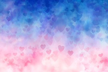 Watercolor gradient pastel blue pink hearts background for valentines love design banner card wallpaper