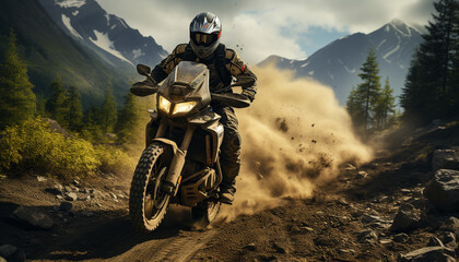 Poster - Extreme sports, motorcycle adventure, sport men, motorcycle racing outdoors generated by AI