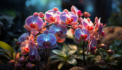 Poster - A beautiful purple orchid blossom in a lush green garden generated by AI