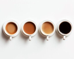 multiple coffee cup's, overhead view