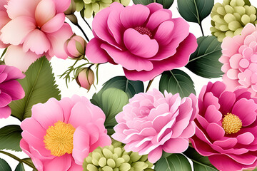 Wall Mural - pink watercolor flower illustrations: decorative flower illustrations for boarders, cards, invitatio