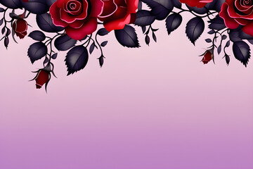 Wall Mural - purple flower border watercolor illustration: hand drawing style flowers, red rose png, halloween in