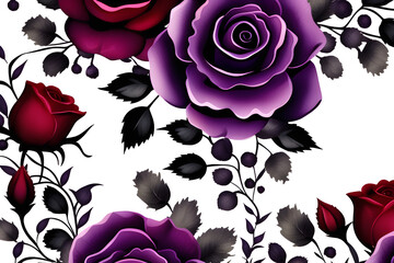 Wall Mural - purple flower border watercolor illustration: hand drawing style flowers, red rose png, halloween in