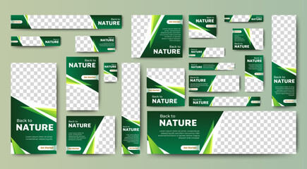 Nature banner design web template Set, Horizontal header web banner. Modern Gradient green cover header background for website design, Social Media Cover ads banner, flyer, invitation card