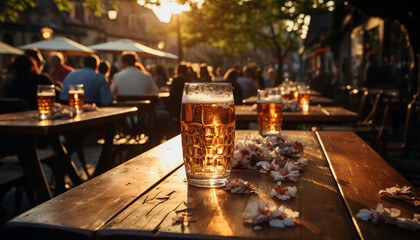 Wall Mural - Men drinking beer at a bar counter in the night generative AI