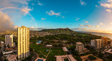 Fototapeta Tęcza - Full rainbow over Diamond Head in Waikiki, Honolulu on the island of Oahu in Hawaii
