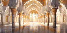 An Illustration Of The Building Inside The Mosque With Cream Paint And Golden Yellow Shades. Generative AI