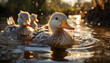 A cute duckling quacks in the pond, surrounded by nature generated by AI