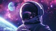 © Artem - Astronaut in space with stars, a galaxy, a purple and blue nebula, and galaxies reflected in his helmet