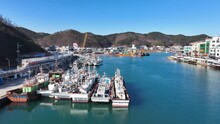 Aerial View Of Fishing Boat Dock At Ganggu Port, Yeongdeok-gun, Gyeongsangbuk-do, Korea