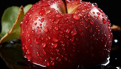 Poster - Fresh strawberry, wet and ripe, a drop of nature sweetness generated by AI