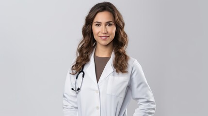 Wall Mural - A Portrait of a beautiful happy young doctor on a white isolated transparent background.