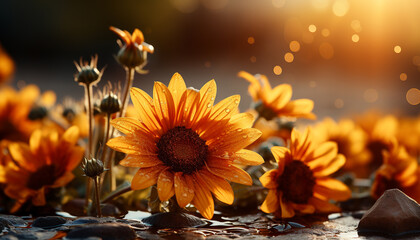 Canvas Print - Vibrant sunflower blossom in meadow, close up, nature beauty generated by AI