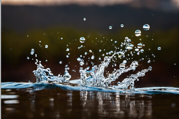 Wall Mural - Splash after water droplets fall into the pond