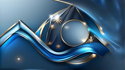 Wall Mural - Dark Blue Golden Royal Awards Graphics Background. Lines Growing Elegant Shine Spark. Luxury Premium Corporate Abstract Design Template.