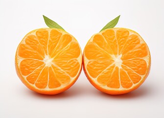 Canvas Print - Fresh orange oranges with green leaf decoration in the photo on a white background. generative AI