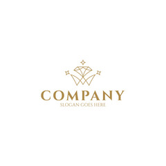 Wall Mural - Crown and diamond logo design in line art concept, Jewelry and fashion logo template