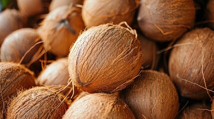 Wall Mural - coconuts on a wooden table