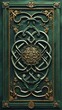 Celtic Pattern Background with Ornate Golden Design - Celtic Wood Sculptor Framing detailed Dark Emerald Foliage Wallpaper created with Generative AI Technology