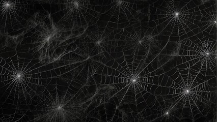 Creepy scary spider webs on plain black background from Generative AI