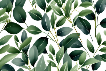 Wall Mural - eucalyptus watercolor pattern: cool, fresh design with separate white branches and green leaves gene