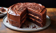 chocolate cake with chocolate frosting on a dark background. tinting. selective focus
