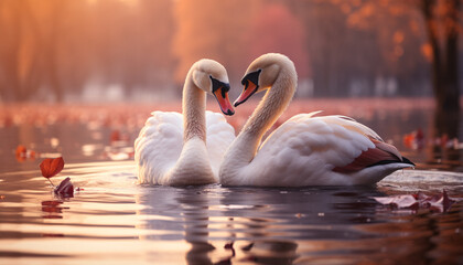 Canvas Print - Swan glides on tranquil pond, reflecting natural beauty generated by AI