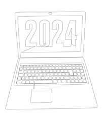 Poster - One continuous line of Laptop with number 2024. Thin Line Illustration vector concept. Contour Drawing Creative ideas.