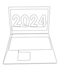 Poster - One continuous line of Laptop with number 2024. Thin Line Illustration vector concept. Contour Drawing Creative ideas.