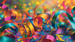 © Tazzi Art - Colorful ribbons swirling in vibrant hues, festive element to the birthday-themed background