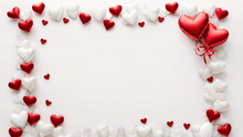 Valentine's Day Frame With Red And White Hearts On White Background