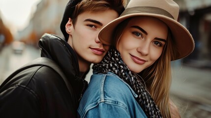 Wall Mural - Portrait of the beautiful young couple.