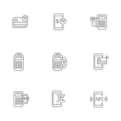 Canvas Print - Set of contactless payment icons with outline style on a white background