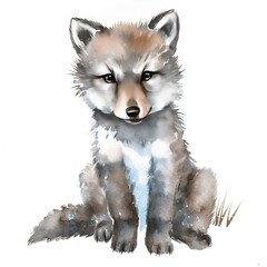 Wall Mural - Baby Wolf Cute Illustration  Watercolor