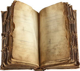 Open ancient book isolated on transparent background. PNG