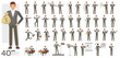 Big Set of office man wear grey suit character vector design. Presentation in various action. People working in office planning, thinking and economic analysis.