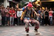A street performer captivating an audience with an energetic dance routine, their movements synchronized to upbeat music.