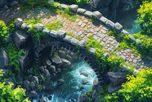 Stone Bridge Over White Water Rapids, Game Asset Background Texture