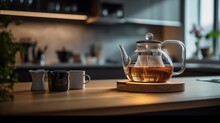 Photo Of Modern Glass Tea Pot On Top Of Kitchen Counter