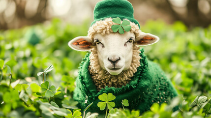 Sheep on green background for St. Patrick's Day Festivities.