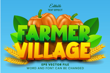 Wall Mural - Farmer village 3d editable vector text effect. Farm game 3d text style. Spring season game text effect